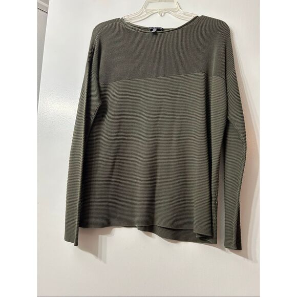Eileen Fisher Sleek Tencel Rib Pullover olive green long sleeve top size S - Picture 1 of 3